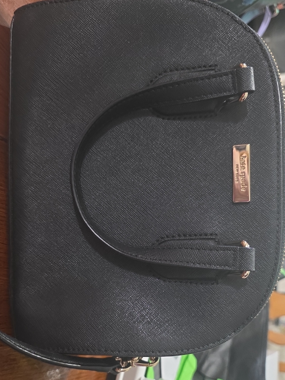 Kate Spade Black Saffiano Dome Satchel with Gold Accent